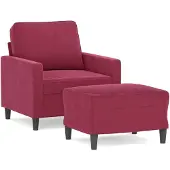 vidaXL Fauteuil avec pouf vin rouge 60 cm velours