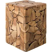 Beliani Table pliante en bois de teck marron 30 x 30 cm mat multifonctionnelle en bois mosaïque carrée style campagne