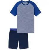Schiesser Pyjama court bleu marine / bleu roi / blanc
