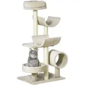 PawHut Arbre à chat arbre à crabe jouet tunnel arbre à grimper arbre à crabe beige D30-191