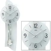 AMS 7239 Horloge murale à quartz avec pendule argenté moderne galbé Horloge à pendule avec verre