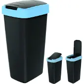 Prosperplast Keden Compacta Q Poubelle avec couvercle basculant et rabattable 25L plastique tri sélectif Poubelle recyclable - noir avec bord bleu