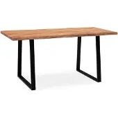 Wohnling Bureau 160x80x76 cm Bois massif d'acacia / métal Bureau d'ordinateur Bordure d'arbre Bureau à domicile Bureau massif avec pieds trapézoïdaux en noir