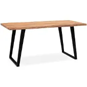 Wohnling Bureau 140x80x76 cm Bois massif d'acacia / métal Bureau d'ordinateur Bord d'arbre Bureau de bureau à domicile Massif avec pieds en U noirs Table en bois