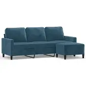 vidaXL Canapé 3 places avec pouf bleu 180 cm velours