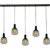Masterlight Lampe suspendue 5 lumières - noire - Porto avec des lunettes vertes Nicolette