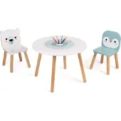 Janod Table en bois et 2 chaises - Ensemble de jeu pour enfants Polar