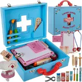 Kruzzel Mallette médicale enfants bois dentiste jouet stéthoscope 19869