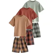 Next Pyjama camel / marron châtaigne / gris foncé / vert pastel
