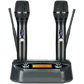 INF Double microphone sans fil professionnel avec récepteur fixe Black