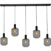 Masterlight Lampe suspendue 5 lumières - noire - Porto avec des verres à fumée Jagger