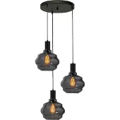 Masterlight Suspension loft 3 lumières - noire - Porto avec verres à fumée Ball - Ø 24cm