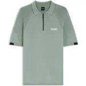 BOSS Polo en maille avec encolure zippée et conception zonée