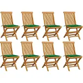 vidaXL Chaises de jardin avec coussins verts 8 pcs. Bois massif teck