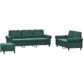 vidaXL Ensemble de canapés 3 pièces avec coussins vert foncé velours