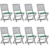 vidaXL Klappbare Gartenstühle 8 Stk. mit Kissen Massivholz Akazie