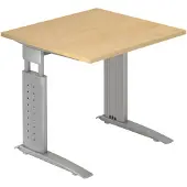 Hjh OFFICE PRO Bureau Série U | bac à câbles inclus | pied en C | hauteur réglable, Dimension plateau:80 x 80 cm, Couleur plateau:érable, Couleur piétement:argent