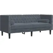 vidaXL Canapé Chesterfield avec traversins 2 places gris foncé velours