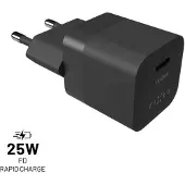 FIXED Mini chargeur secteur 25W avec sortie USB-C et prise en charge PD noir (25 W, 1 portion), Chargeur USB, Noir