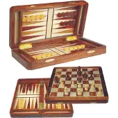 HOT Games Jeu d'échecs et de backgammon magnétique de luxe en bois d'acacia, 30 cm