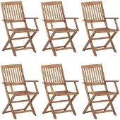 vidaXL Chaises de jardin pliantes 6 pièces avec coussins en bois massif d'acacia