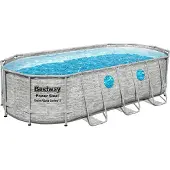 Bestway Power Steel Swim Vista Series Kit piscine à cadre complet avec pompe de filtration 549 x 274 x 122 cm, aspect mur de pierre (gris crème), ovale