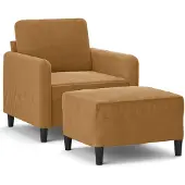 vidaXL Fauteuil avec pouf Marron 60 cm Velours