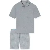 Schiesser Pyjama court gris chiné / noir / blanc