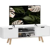 HOMCOM Meuble TV , meuble TV pour téléviseurs jusqu'à 65 pouces, meuble bas blanc