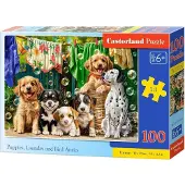 Castorland Puzzle chiots, linge et oiseaux 100 pièces