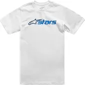 Alpinestars T-shirt Homme Manches Courtes Coton Blanc Blaze Bleu Logo