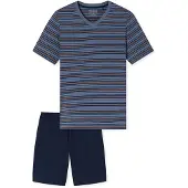 Schiesser Pyjama court ' Casual Nightwear ' bleu / bleu foncé / gris / orange