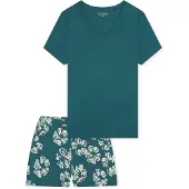 Schiesser Pyjama 'Modern' vert foncé / blanc cassé