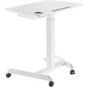 Macleans Table d'ordinateur portable réglable en hauteur avec roulettes et tiroir Bureau assis-debout - Réglable en hauteur jusqu'à max. 113cm / Max. 8kg - Blanc