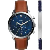 Fossil Montre à affichage analogique marine / marron / argent