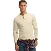 Superdry Lite Textured Grandad Long Sleeve T-shirt Beige XL Homme