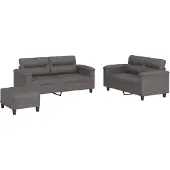 vidaXL Ensemble de canapés 3 pièces avec coussins Gris Similicuir