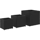 vidaXL Jardinières d'extérieur 3 pcs noir résine tressée