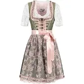 Haus Huberts Dirndl vert rose avec tablier en dentelle rose, taille : 46