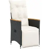 vidaXL Fauteuil de jardin Réglable avec coussins Noir Poly Rattan