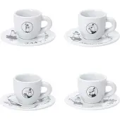 Bialetti Tasses à moka Carosello, set de 4, avec soucoupe, tasse à moka, tasse à espresso, porcelaine, Y0TZ033