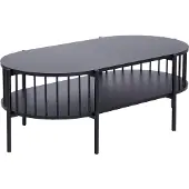Beliani Table basse noire en MDF, 103 x 50 cm, ovale, avec étagère, lamelles noires, style rétro mid-century