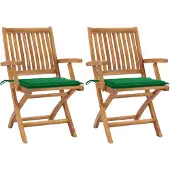 vidaXL Chaises de jardin 2 pcs. avec coussins verts teck massif