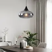 LumenXL Lampe suspendue Ori noir avec verre fumé rayé