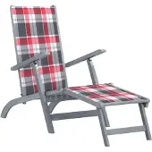 vidaXL Chaise longue avec repose-pieds et coussin, en bois massif d'acacia