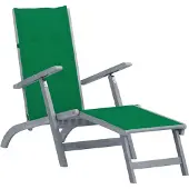 vidaXL Chaise longue avec repose-pieds et coussin, en bois massif d'acacia