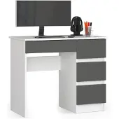 Akord Bureau 3 Tiroirs Droit Blanc Et Gris Graphite 90X50X77
