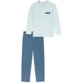 Schiesser Pyjama long 'Comfort Nightwear' bleu marine / bleu clair / blanc cassé