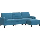 vidaXL Canapé 3 places avec pouf bleu 210 cm velours