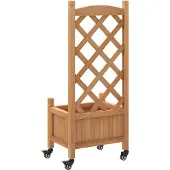 vidaXL Jardinière avec treillis et roues marron bois massif de sapin